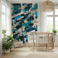 An artistic nocturne design mural on minimalist wallpaper.

