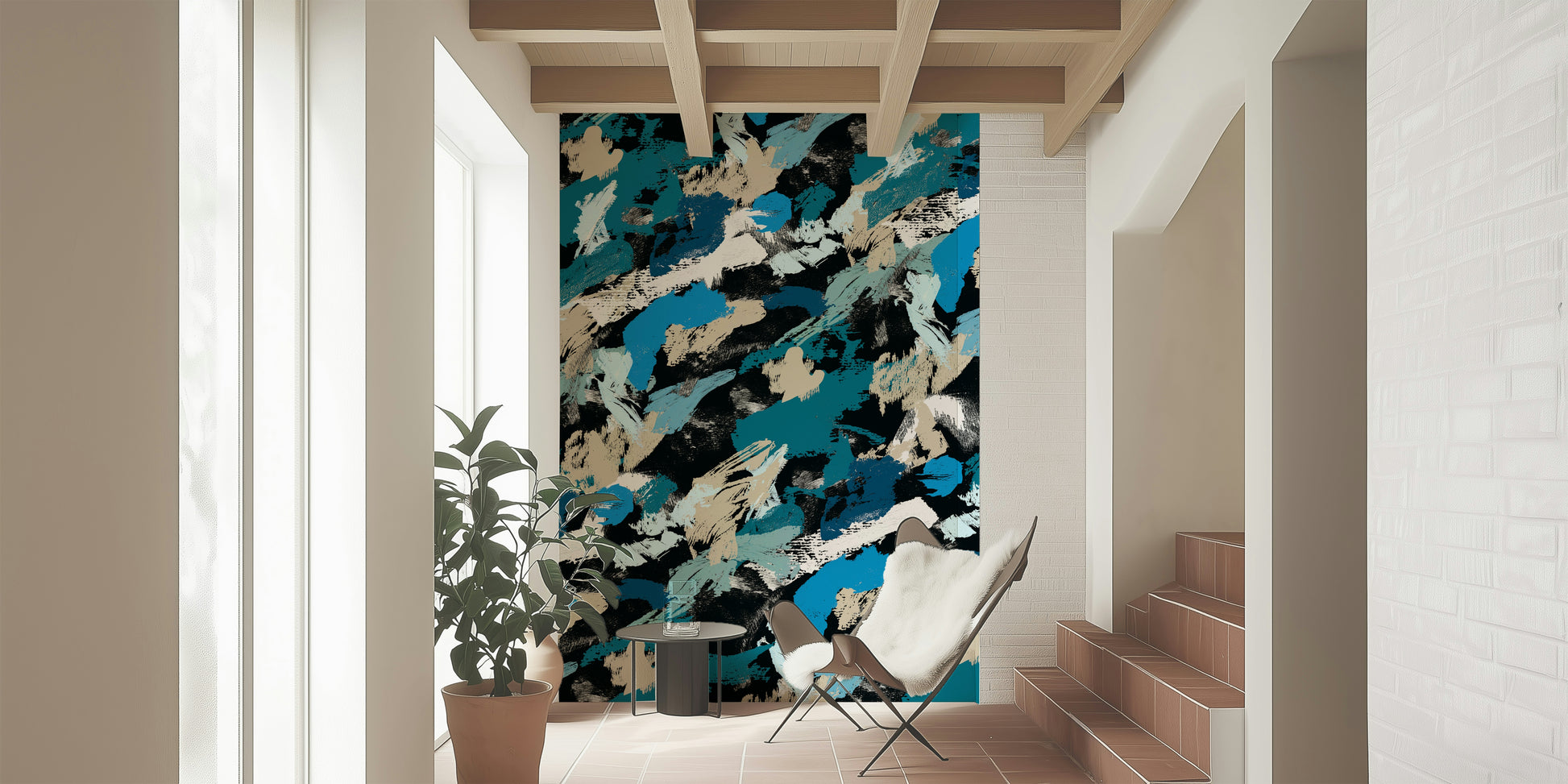 An artistic minimalist form mural for home decor.

