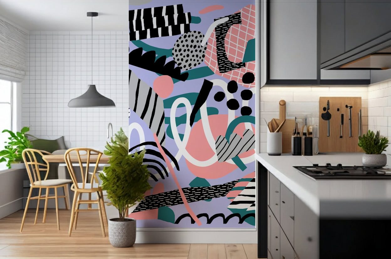 A calming abstract design wallpaper mural that defines a space.

