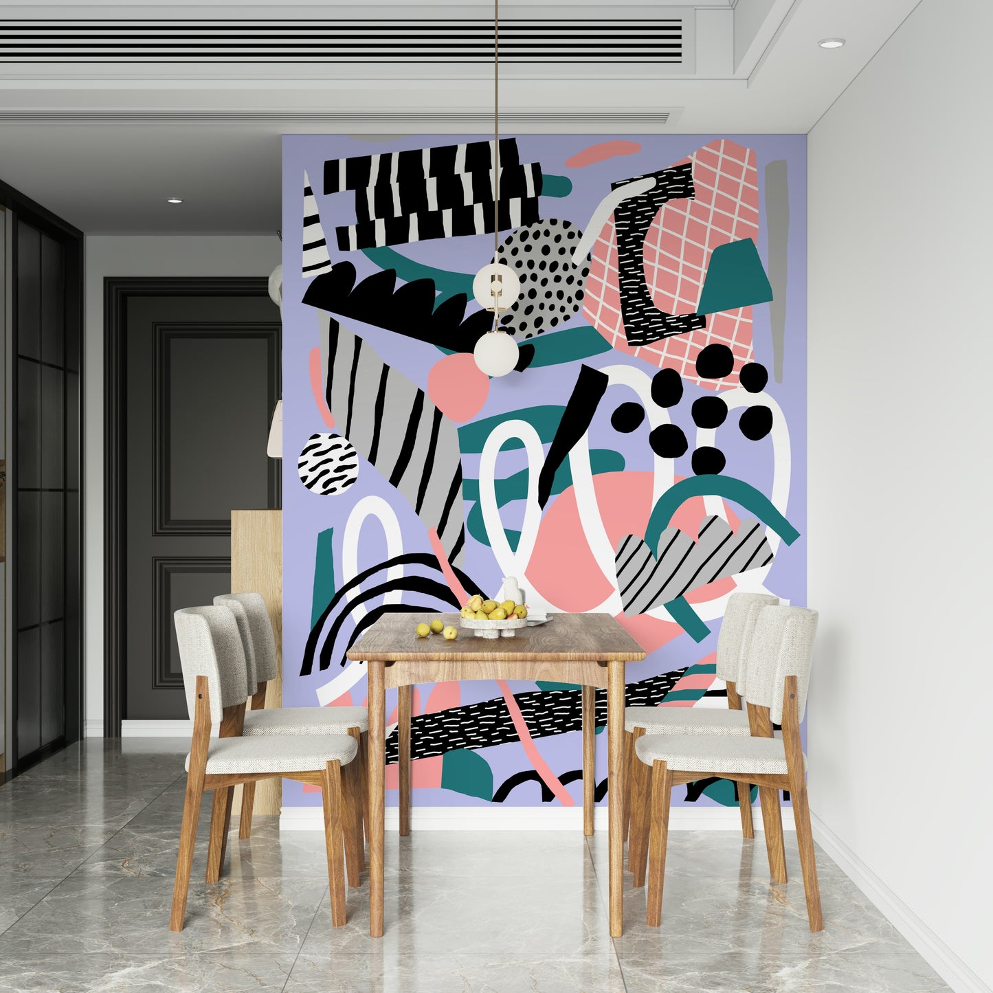 A beautiful modern art wall mural for a living room.

