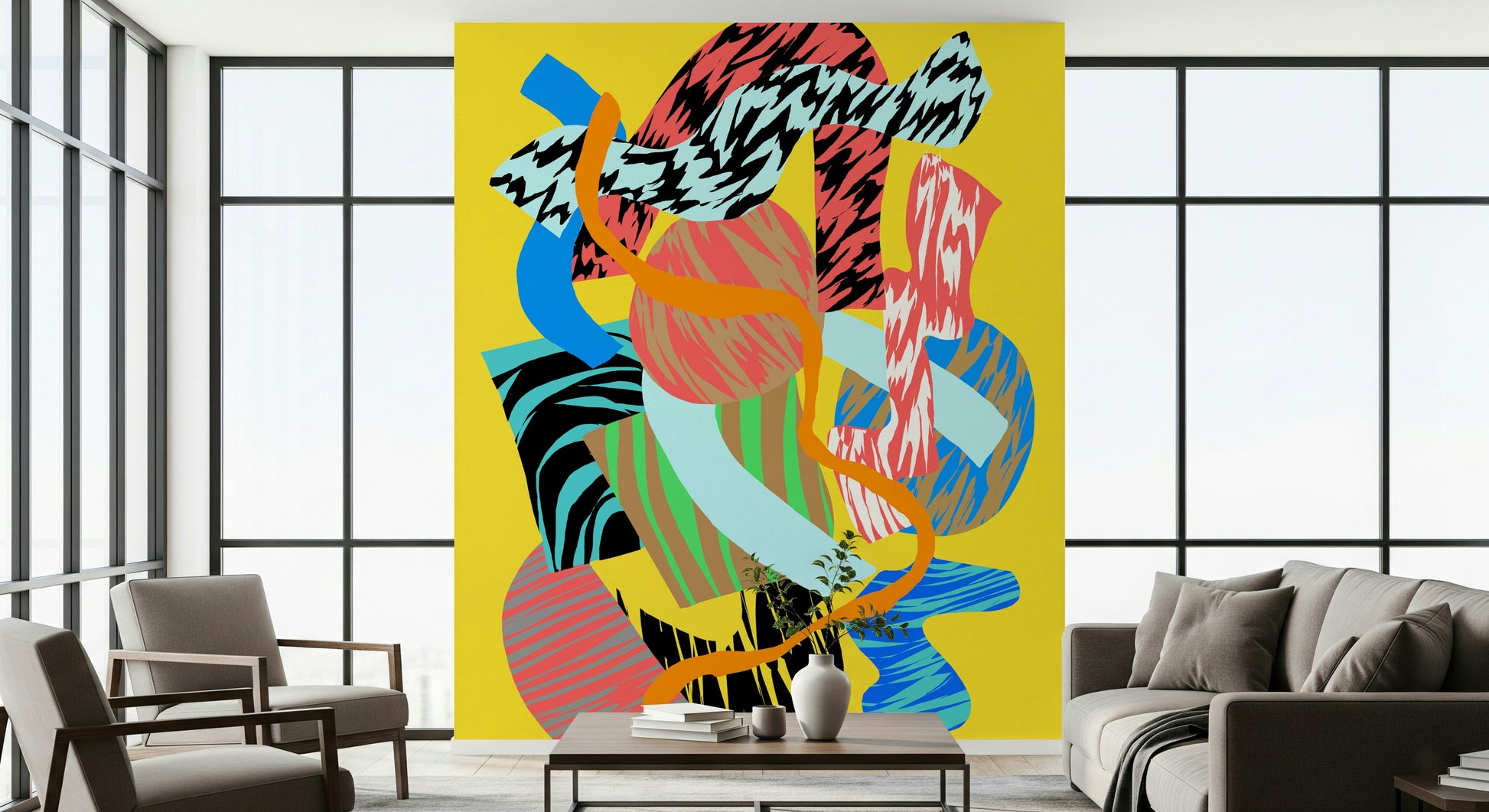 A graceful subtle texture wall mural in bright, cool tones.

