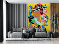 A beautiful abstract lime green wallpaper mural for a modern home.

