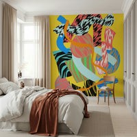 A calming abstract design wallpaper mural that defines a space.


