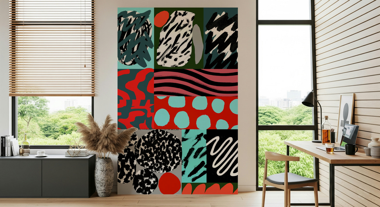 A beautiful abstract art wallpaper mural for a creative space.


