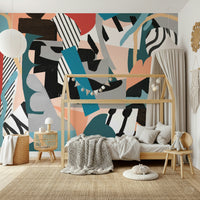 A peaceful abstract design mural on decorative wallpaper.

