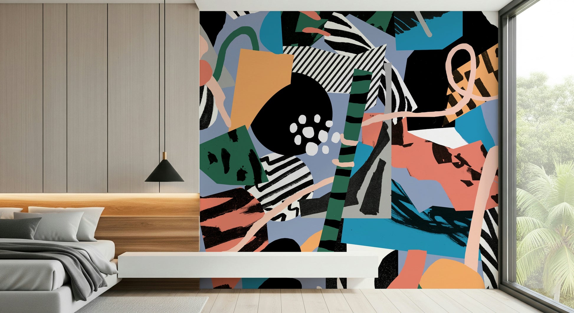 A beautiful modern art wall mural for a living room.

