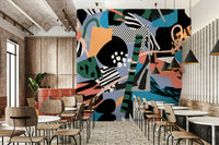 An artistic minimalist form mural for home decor.

