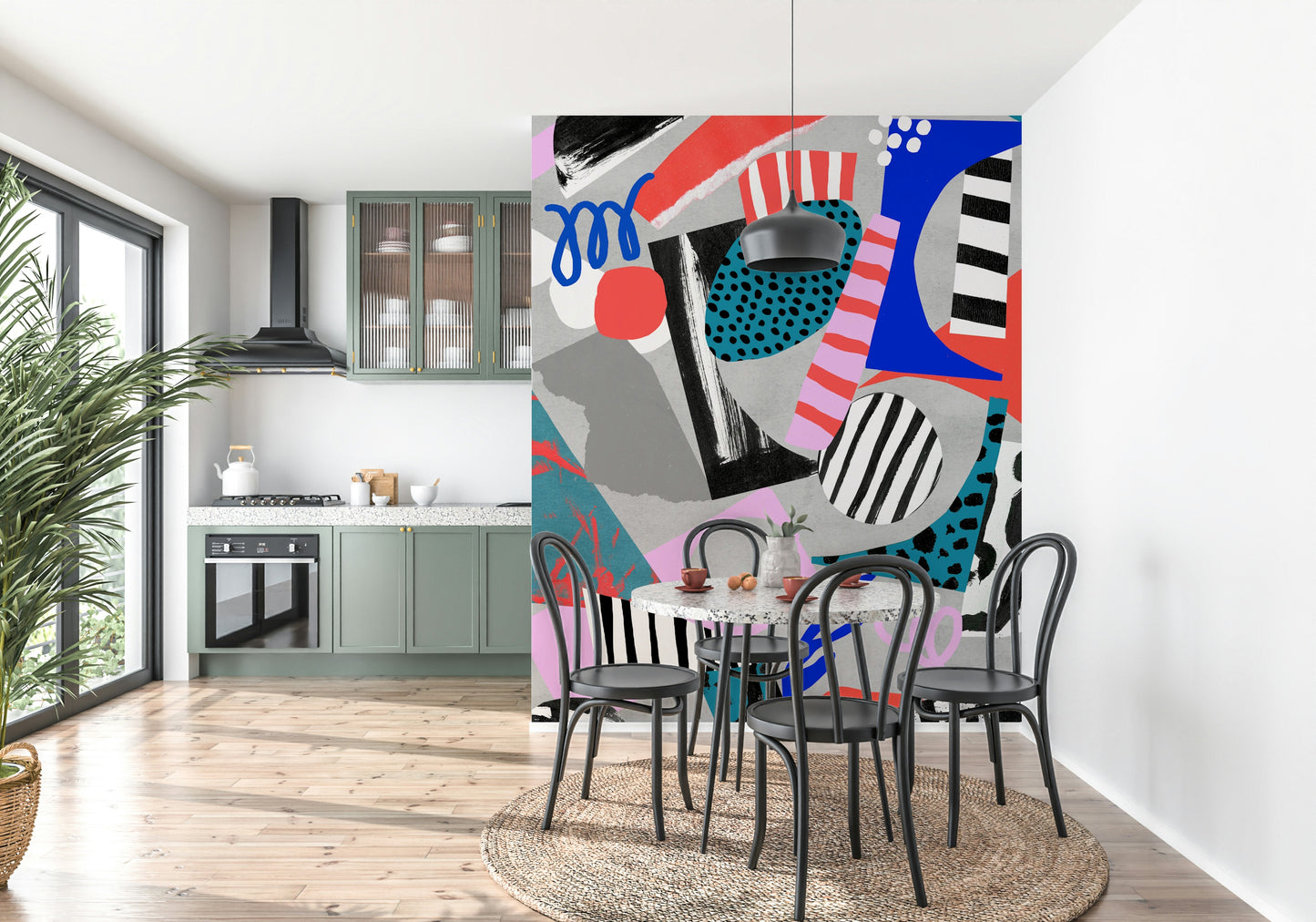 A beautiful modern art wall mural for a living room.

