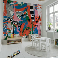 A beautiful wide-angle wall mural of abstract motion.

