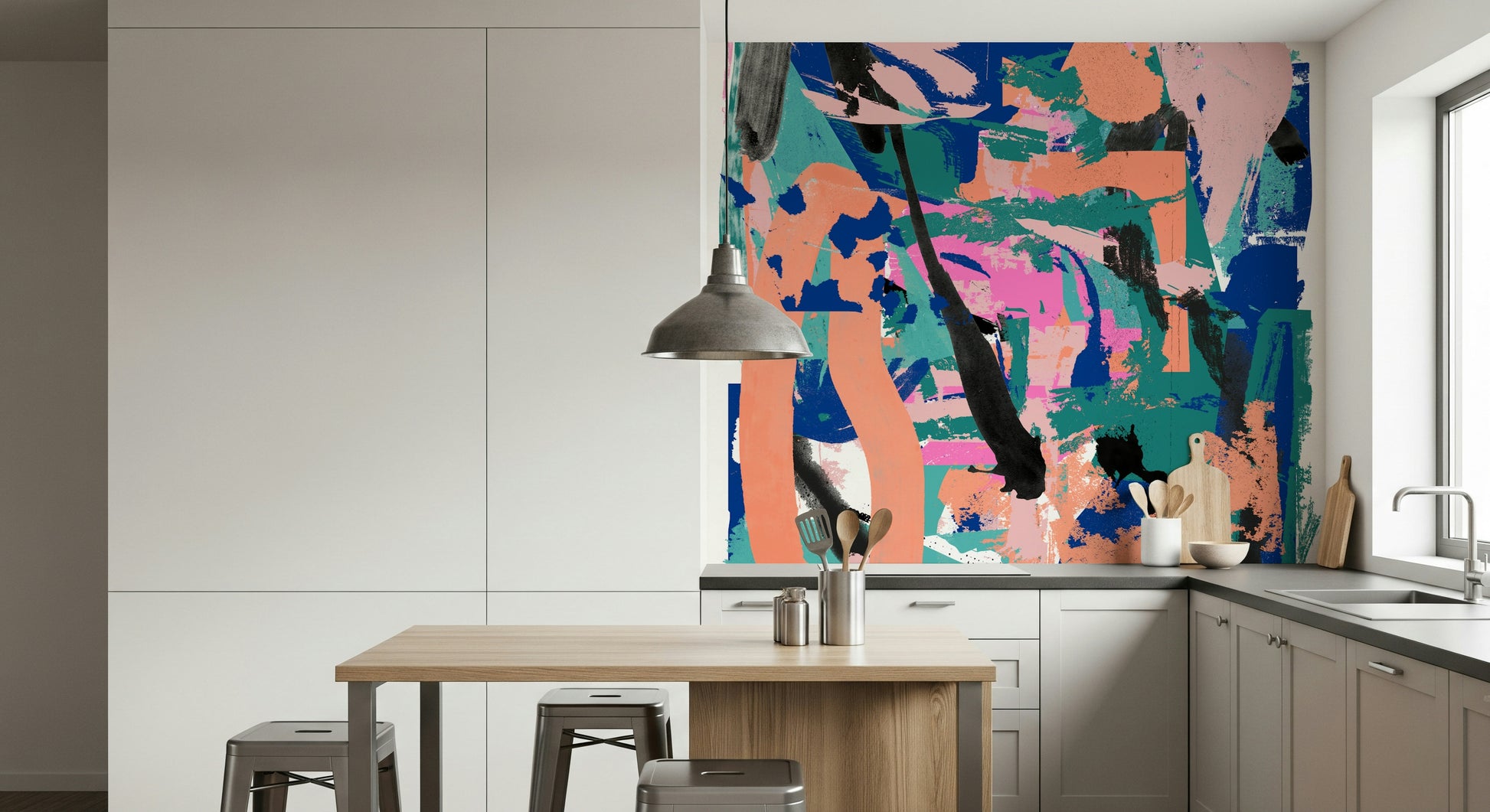 An artistic minimalist print mural for home decor.

