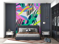 An artistic delicate bloom mural on minimalist wallpaper.

