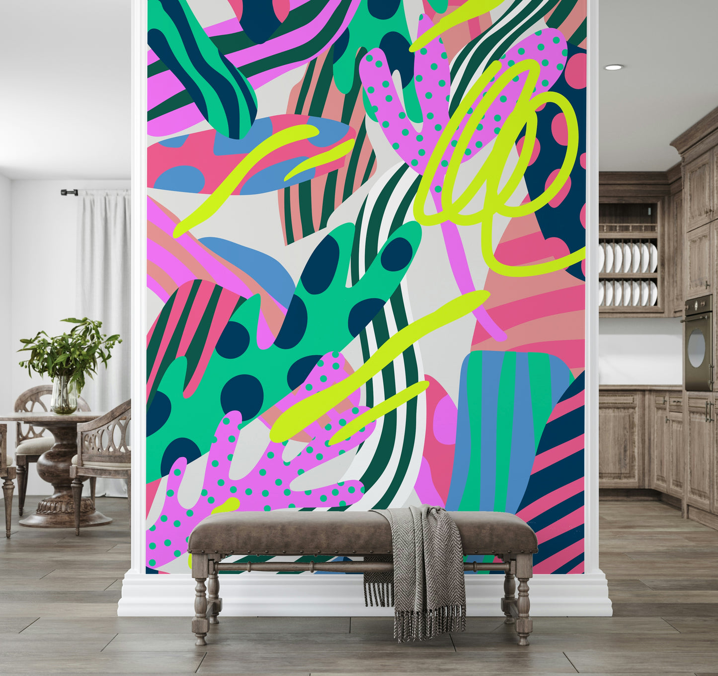 A beautiful modern art wall mural of delicate flowers.

