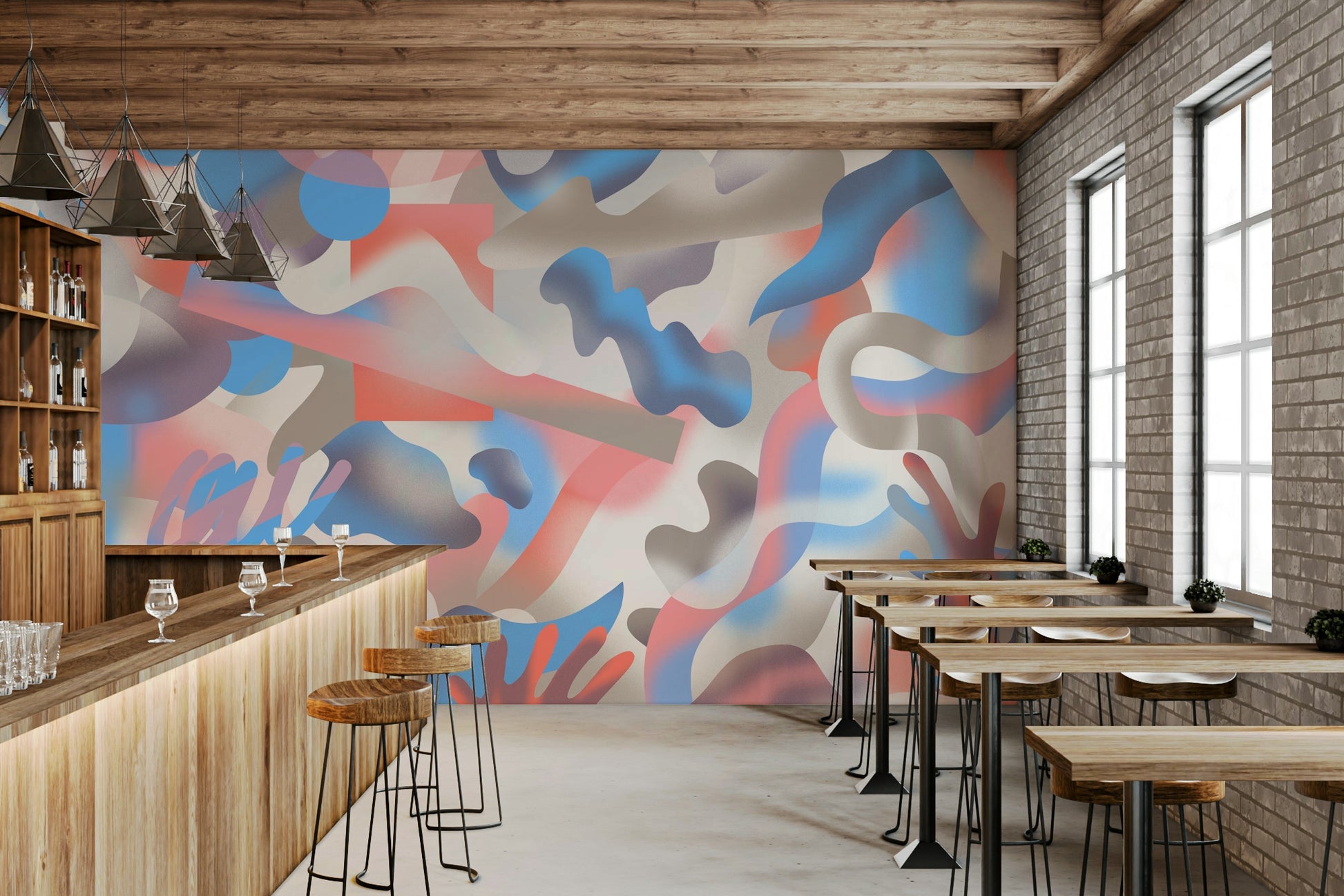 A calming vibrant design wallpaper mural that defines a space.

