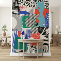 A beautiful abstract geometric wallpaper mural with vertical lines.

