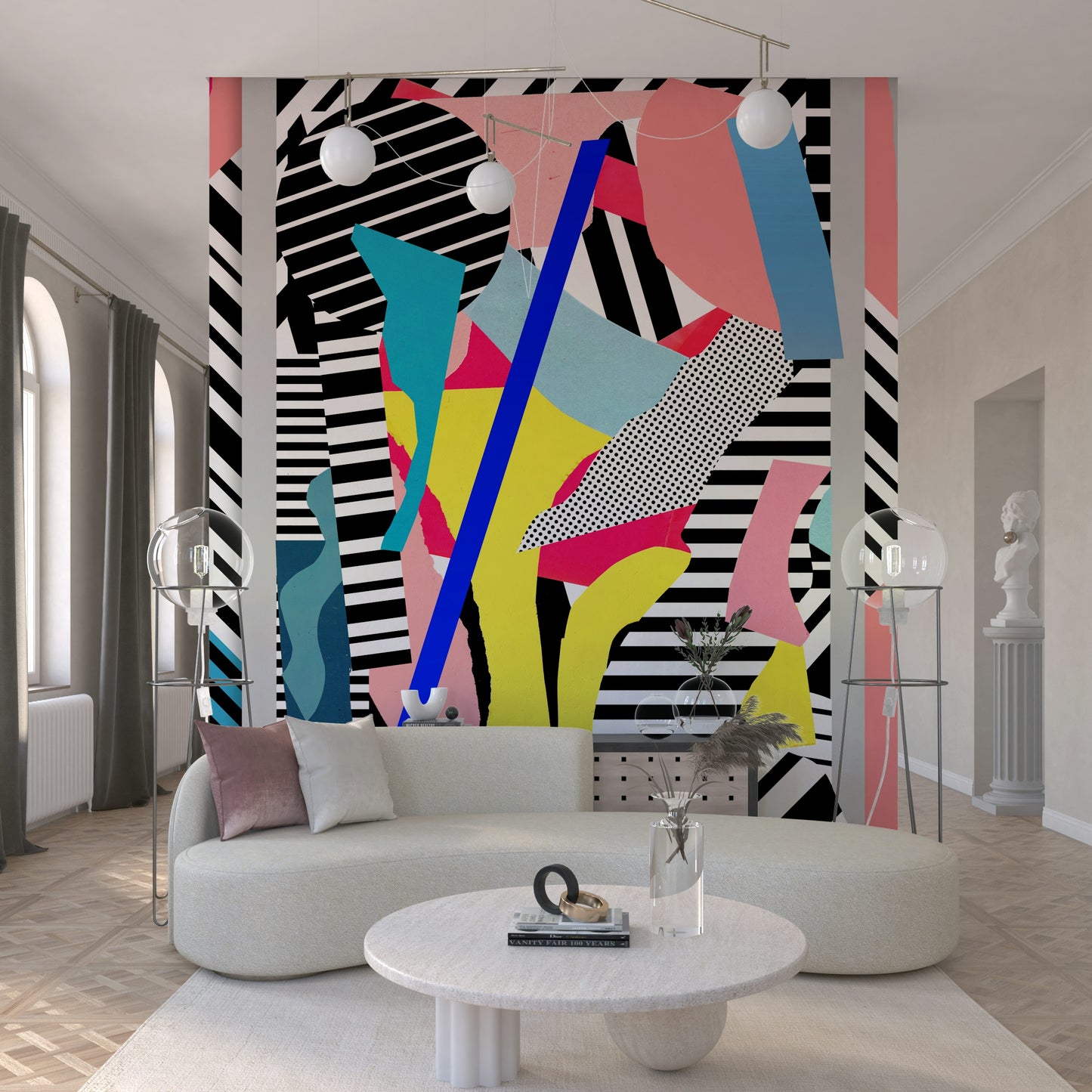 A beautiful modern art wall mural of travel gear.