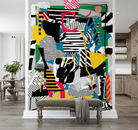 An artistic soccer player mural on minimalist wallpaper.