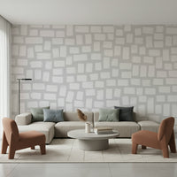 A peaceful modern abstract mural on decorative wallpaper.