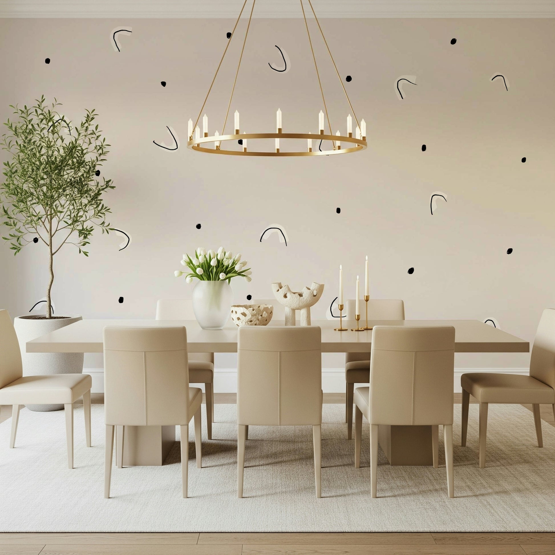 An artistic soft focus mural on minimalist wallpaper.
