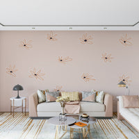 A peaceful flower design mural on decorative wallpaper.