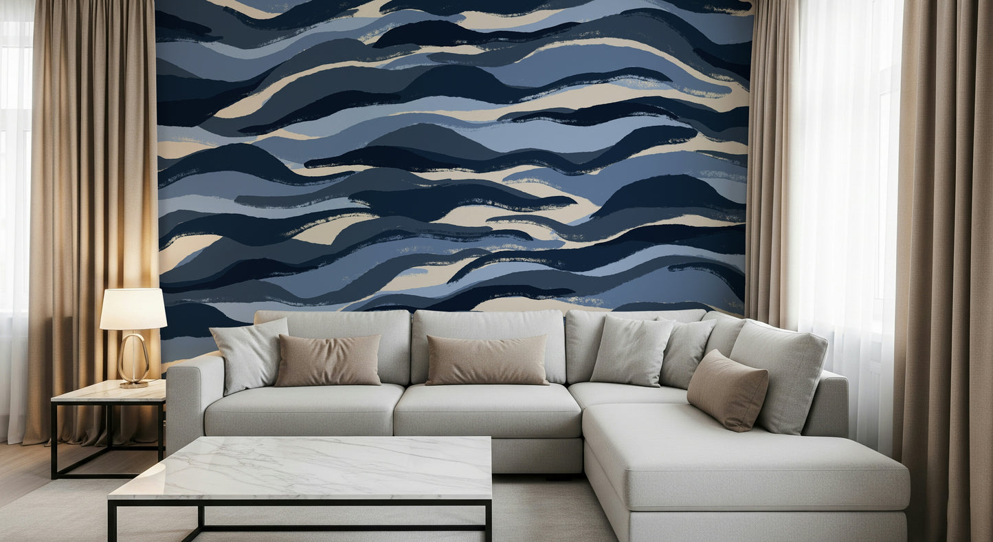 A contemplative gentle wave wallpaper mural for a feature wall.