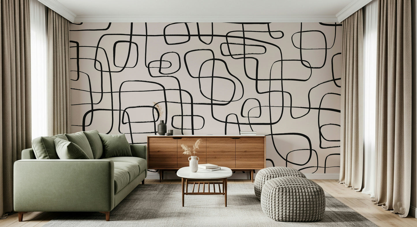 A beautiful modern art wall mural of delicate lines.