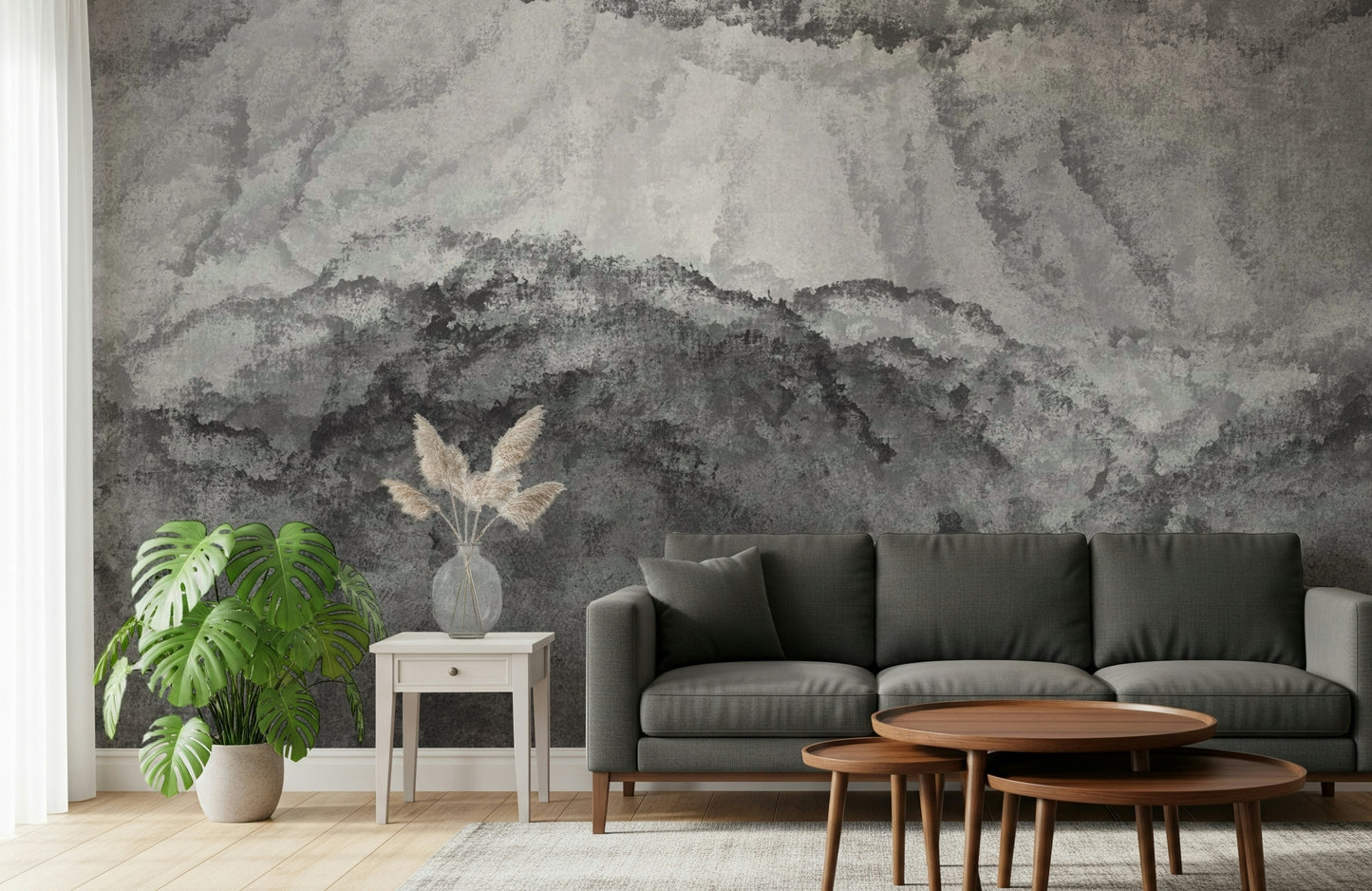 An artistic minimalist form mural for home decor.