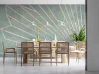 A peaceful modern abstract mural on decorative wallpaper.