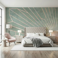 A calming abstract design wallpaper mural that defines a space.