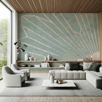 An artistic subtle geometric mural on minimalist wallpaper.