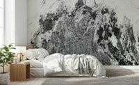 A peaceful modern abstract mural on decorative wallpaper.