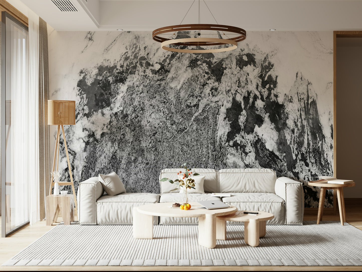 A beautiful monochrome texture wallpaper mural for a modern home.