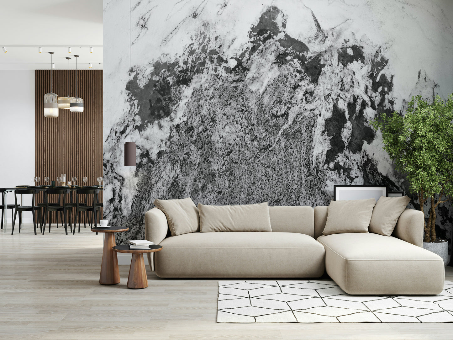 A graceful subtle texture wall mural in cool, neutral tones.