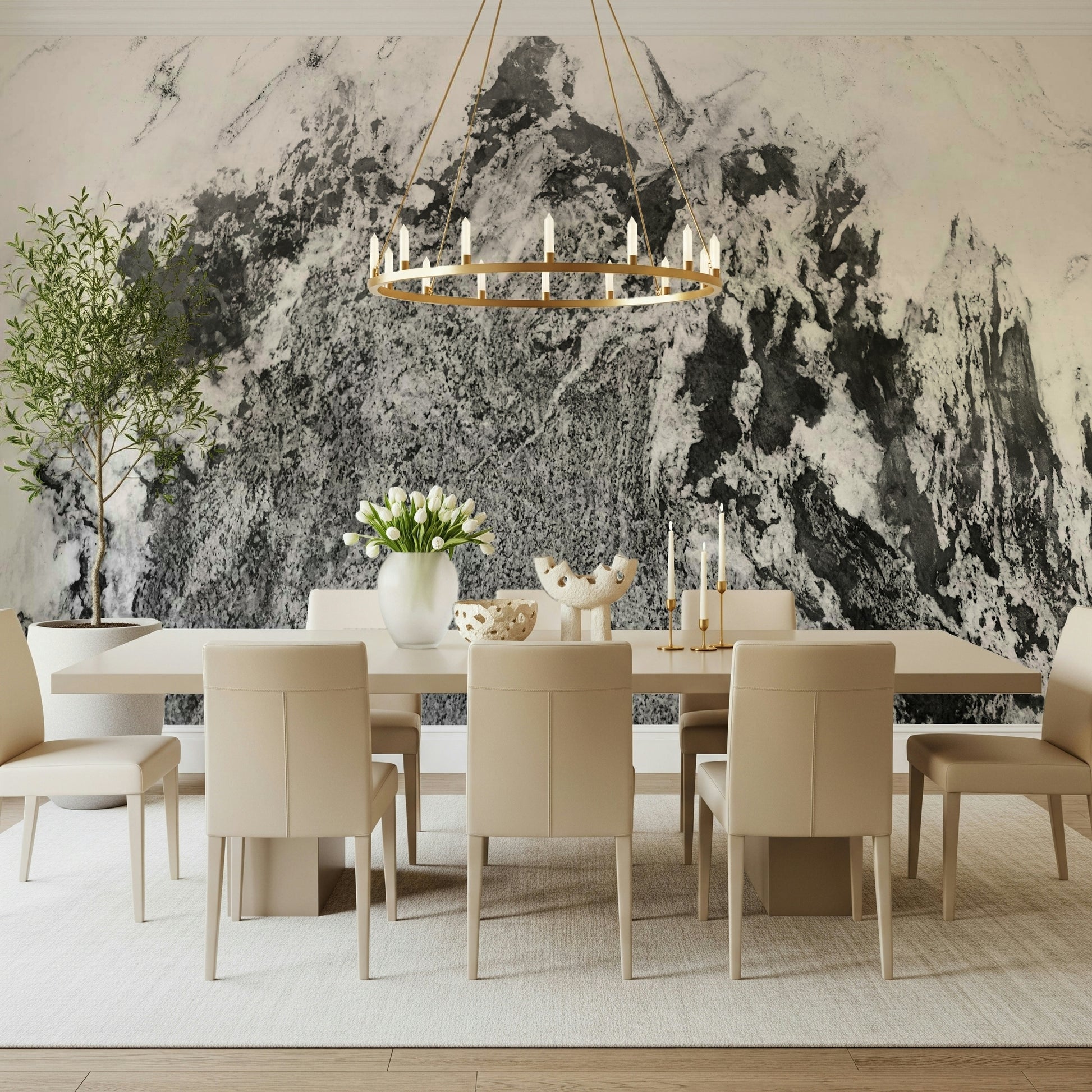 An artistic minimalist form mural for home decor.