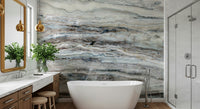 A peaceful modern abstract mural on decorative wallpaper.