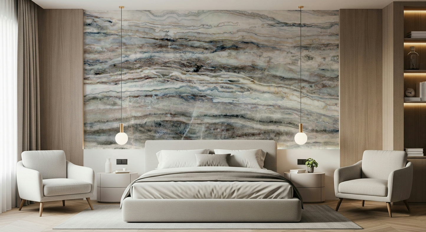An artistic soft focus mural on minimalist wallpaper.