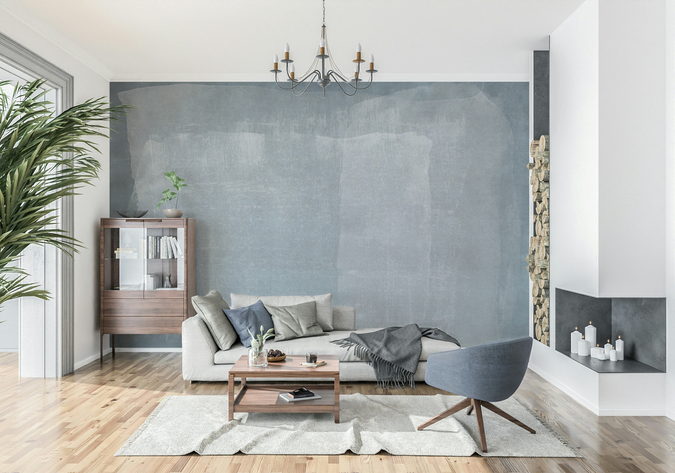 A beautiful subtle blue wash wallpaper mural with a watercolor texture.
