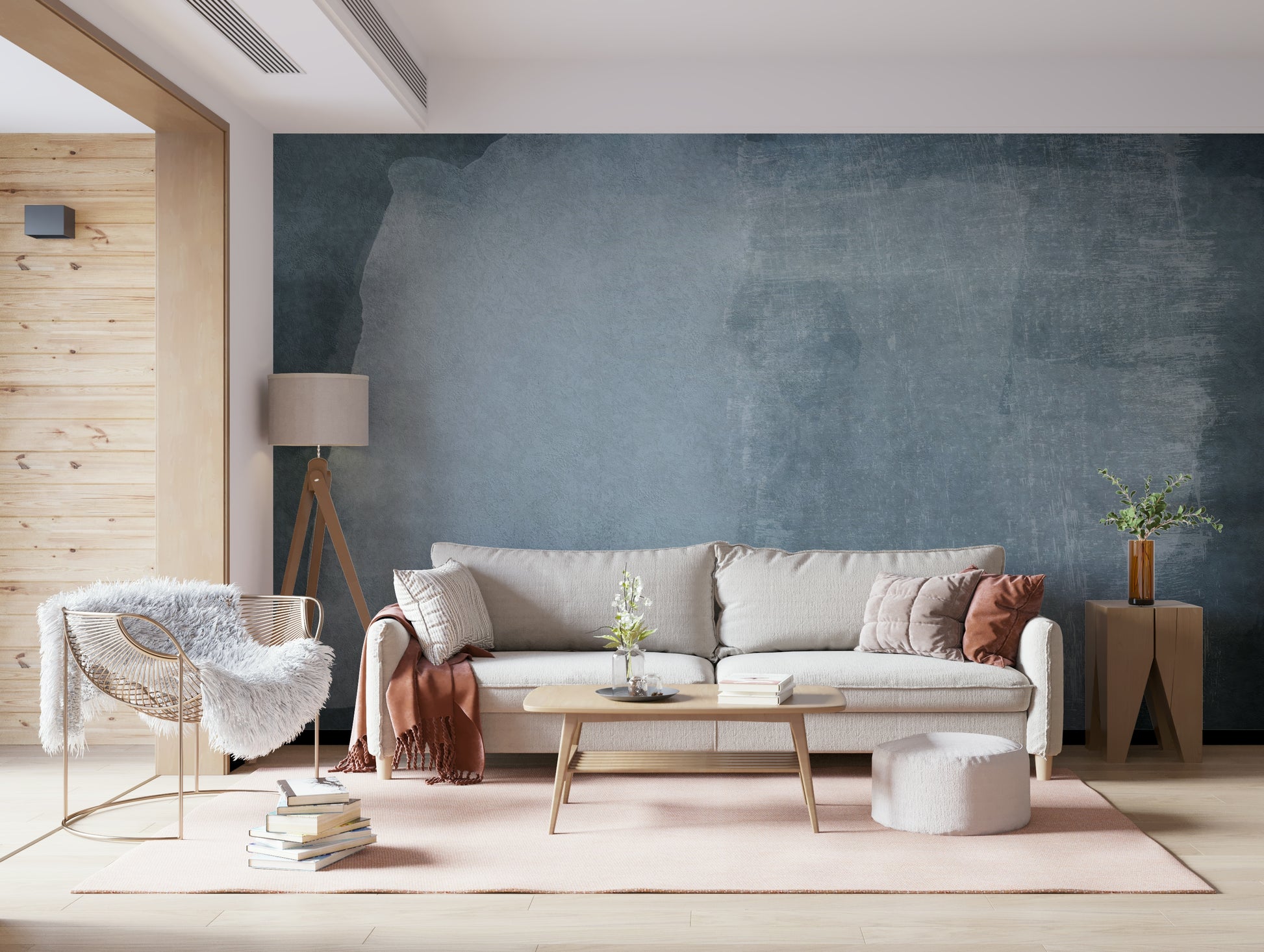 A graceful subtle pattern wall mural in cool, tranquil tones.