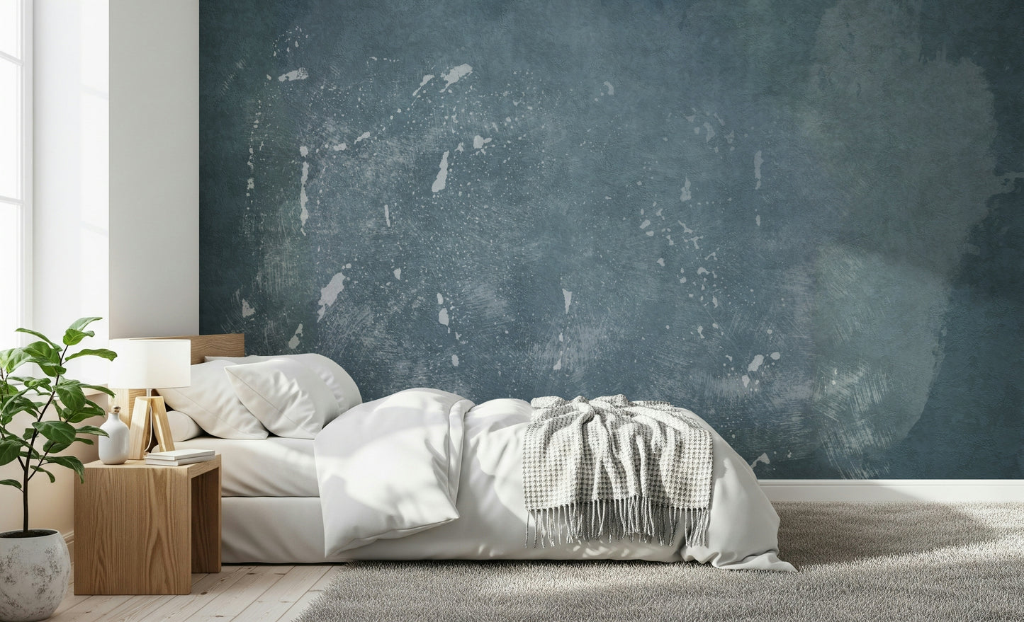 A contemplative gentle plaster wallpaper mural for a feature wall.