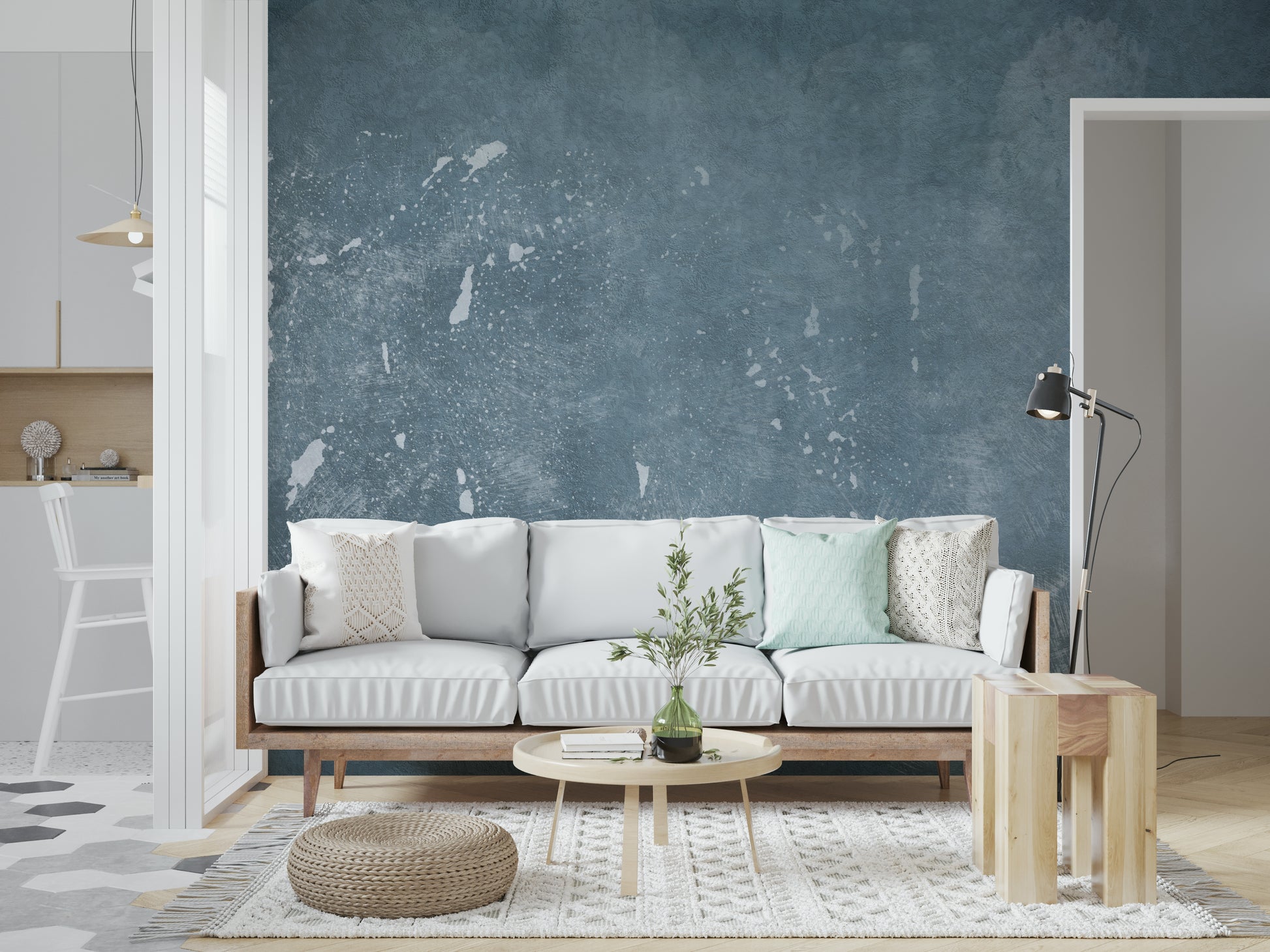 A calming abstract design wallpaper mural that defines a space.