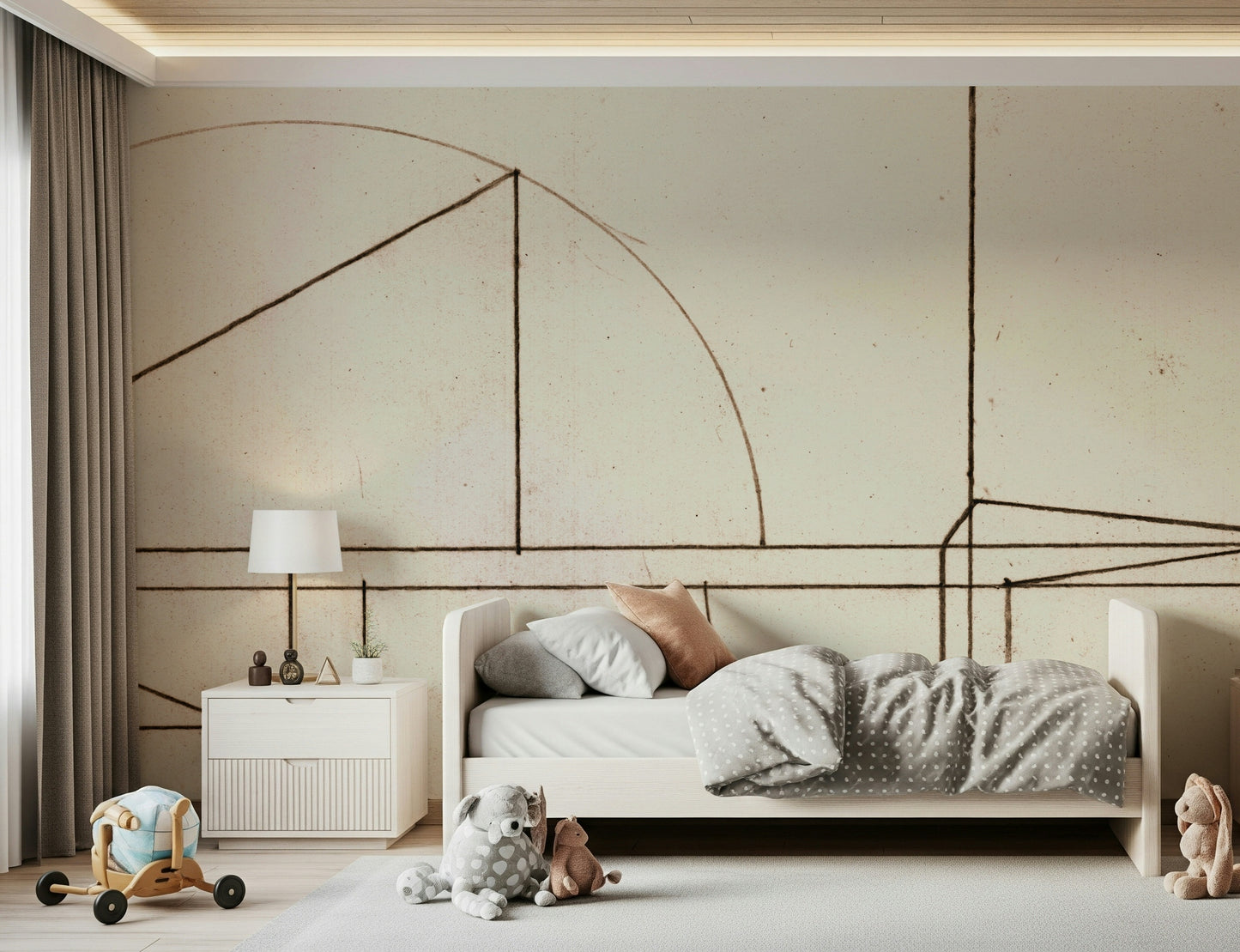 An artistic minimalist form mural for home decor.