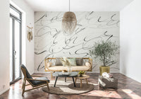 A contemplative gentle line wallpaper mural for a feature wall.