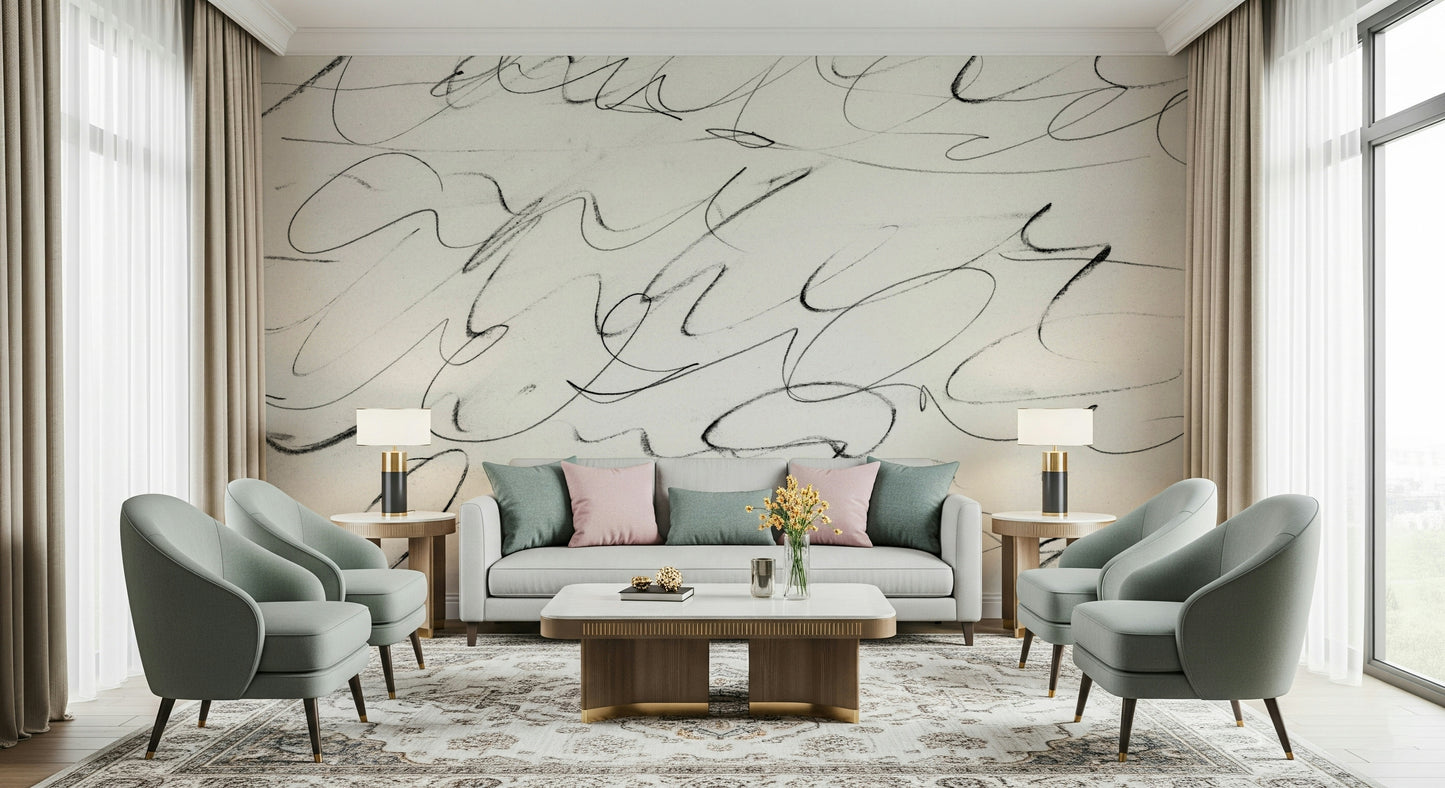 An artistic soft focus mural on minimalist wallpaper.