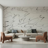 A beautiful abstract scribble wallpaper mural with chaotic line art.