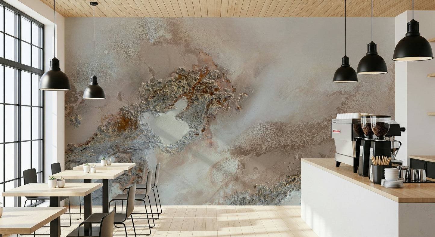 A calming abstract design wallpaper mural that defines a space.