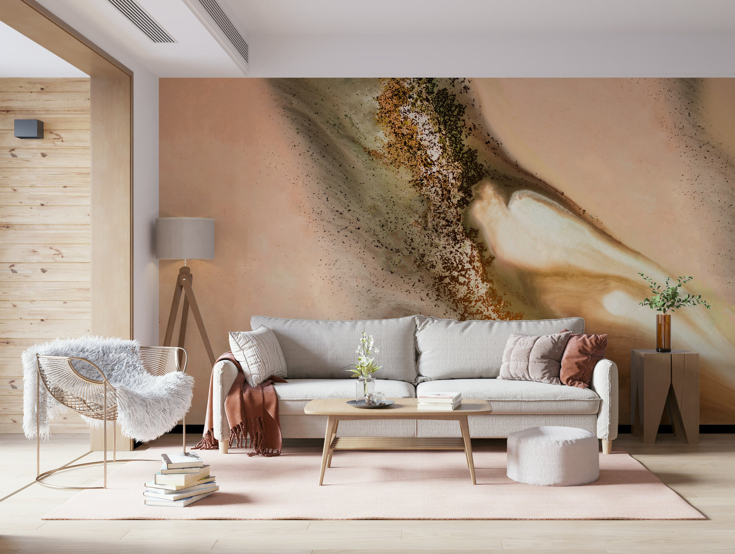 A graceful subtle pattern wall mural in warm, golden tones.