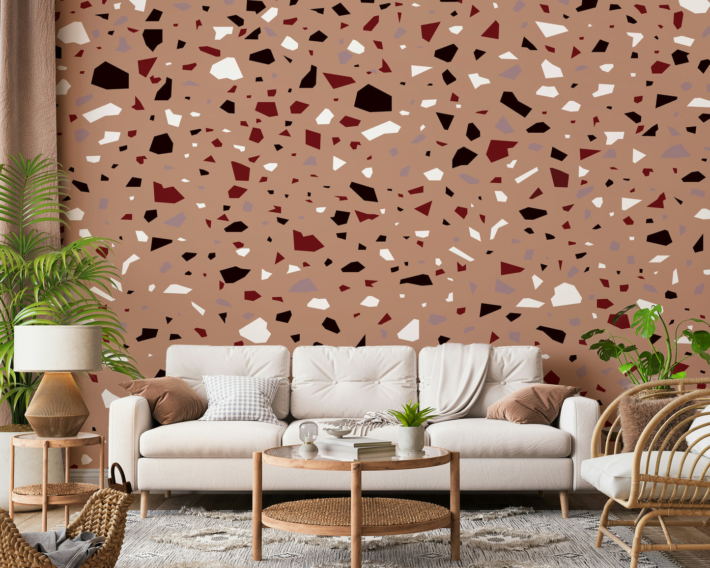 An artistic soft focus mural on minimalist wallpaper.