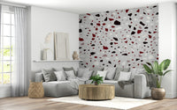 A peaceful modern abstract mural on decorative wallpaper.