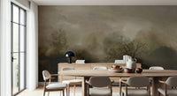 A tranquil misty woods wall mural for your decor.