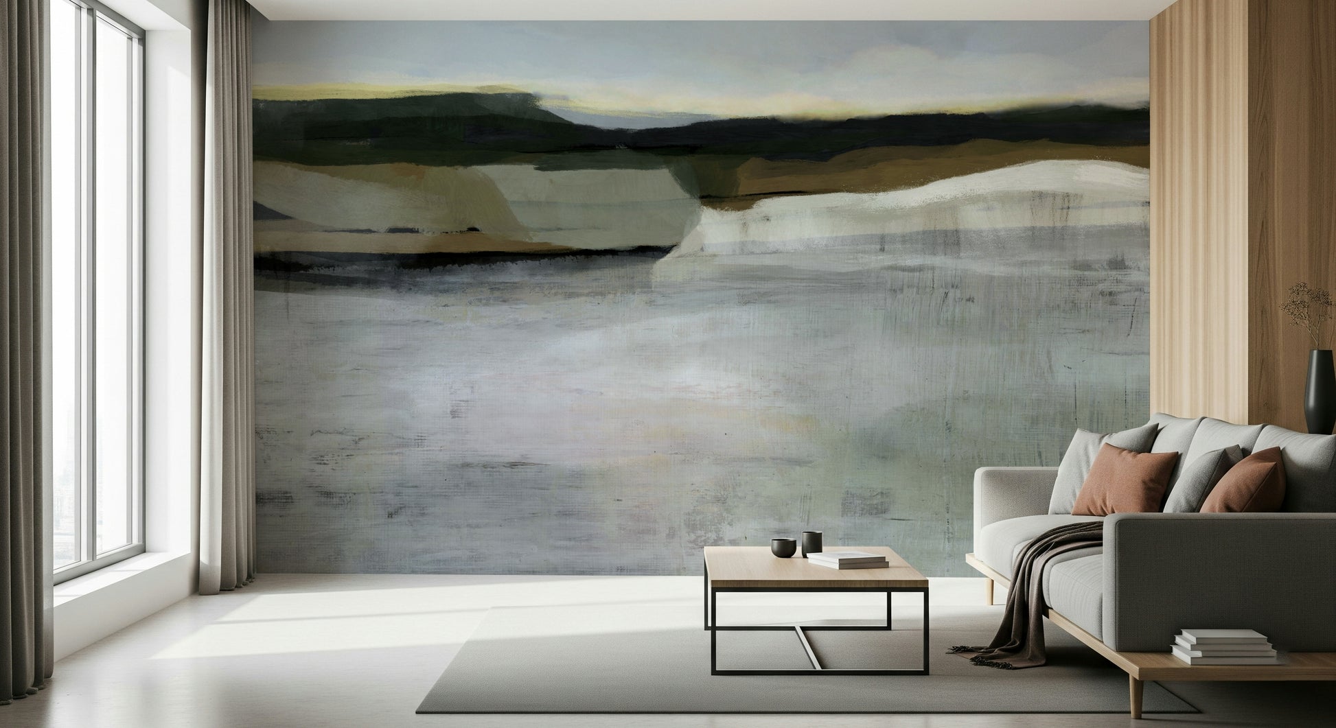 An artistic minimalist form mural for home decor.
