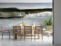 A beautiful modern art wall mural of delicate lines.